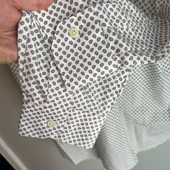 Paul Fredrick Men's Dress Shirt Two Ply Cotton 16 1/2 - 34 White Paisley Print - Picture 9 of 10